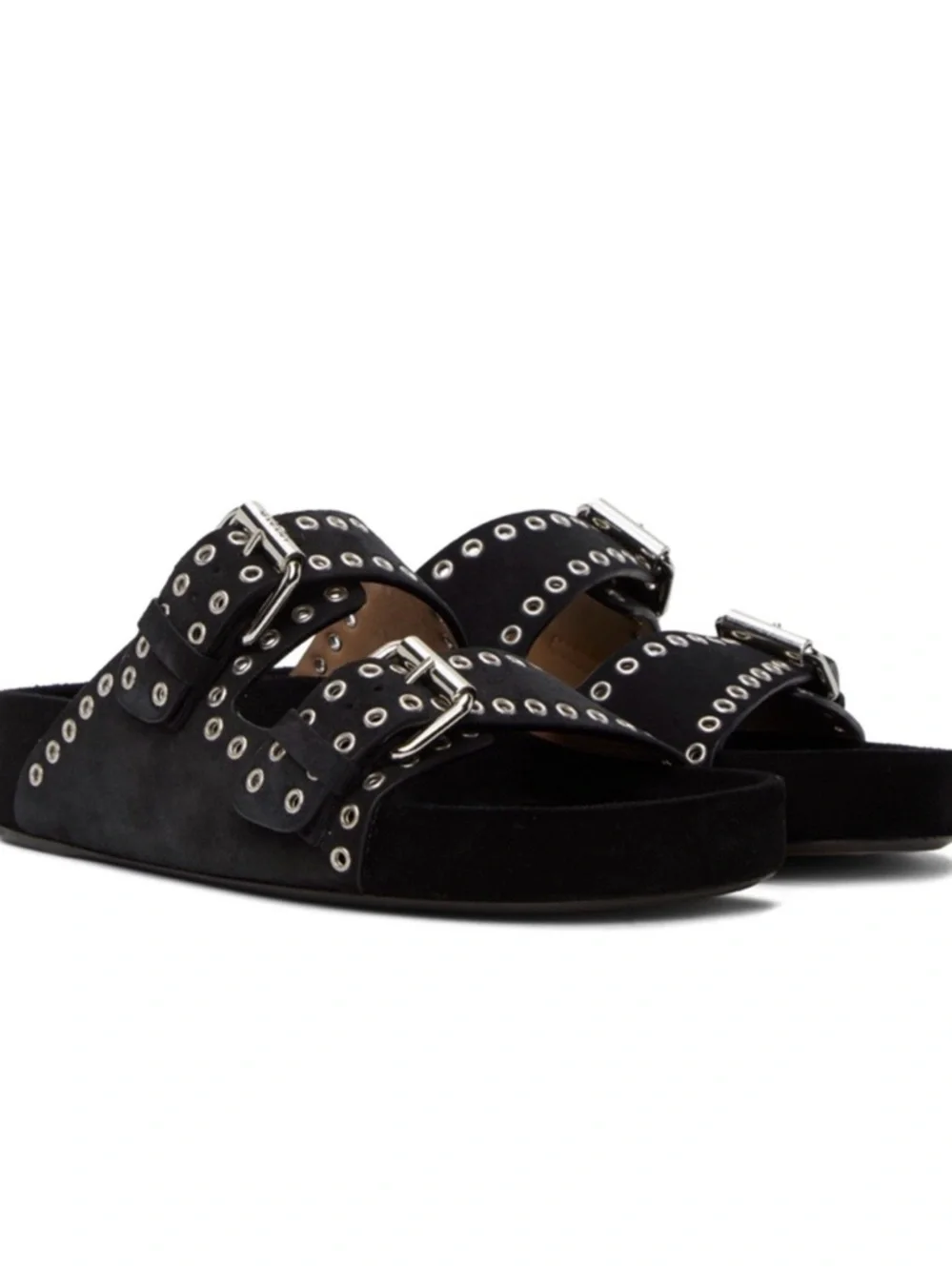 Isabel Marant Black Suede Double-Buckle Studded Sandals Lennyo - Picture 10 of 12
